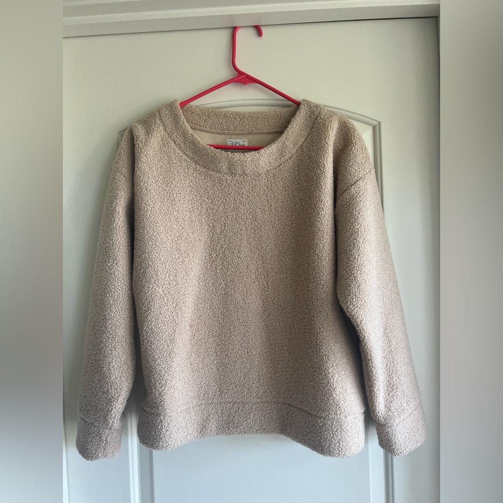 j crew tan faux fur sweater